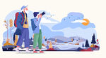 徒步旅游插画