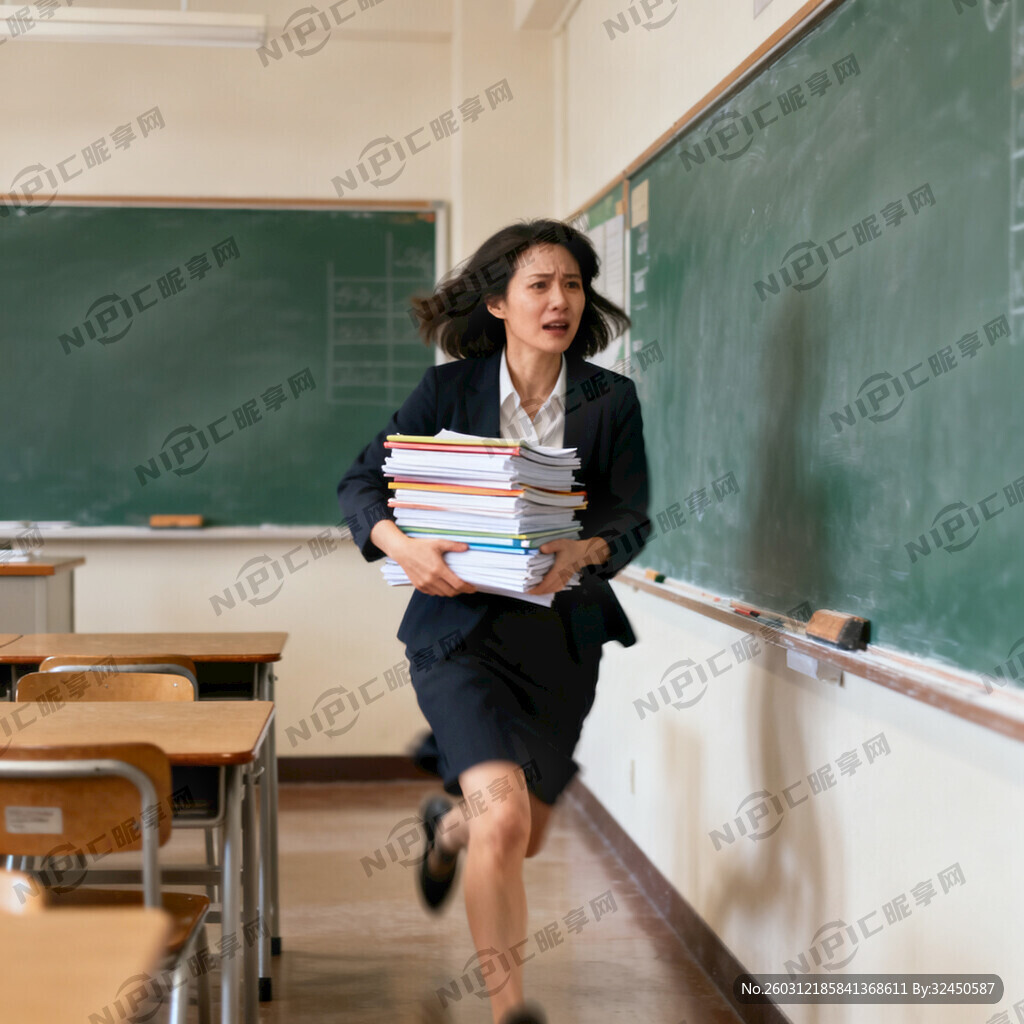 老师抱着作业本 跑过去帮忙