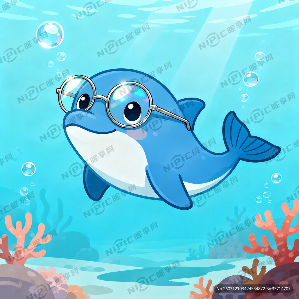 带眼镜的卡通海豚