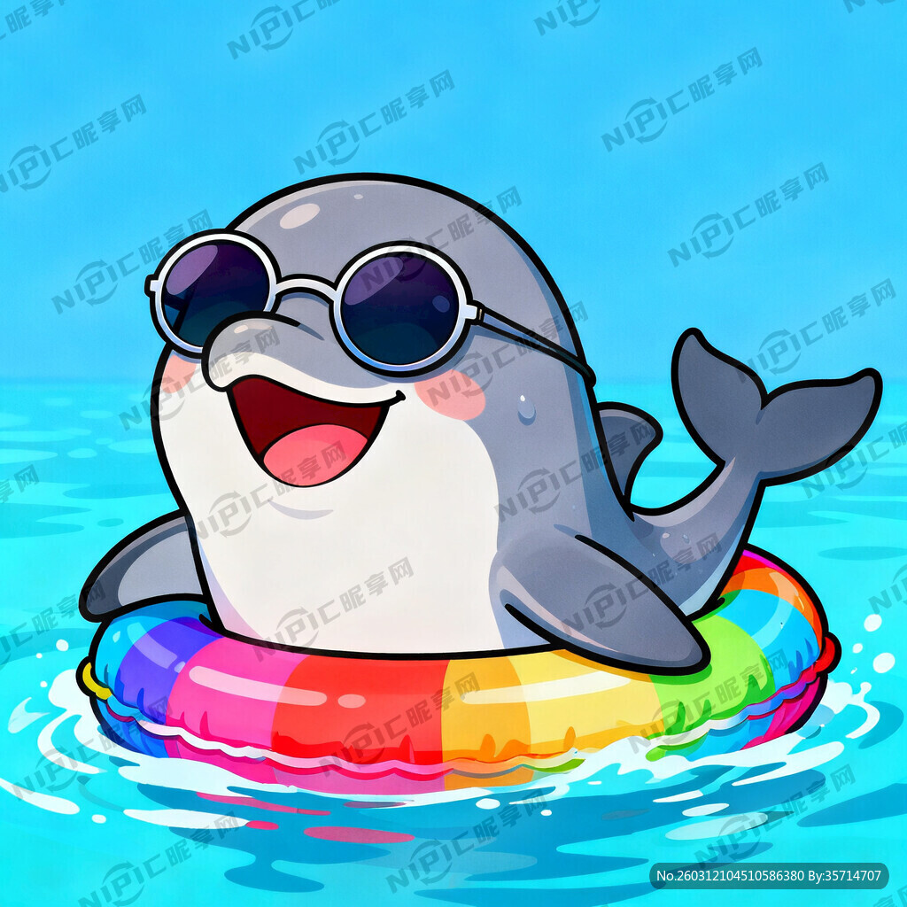 身上穿着泳圈带墨镜的开口笑脸卡