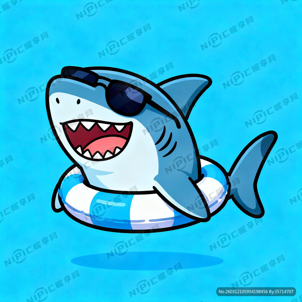 身上穿着泳圈带墨镜的开口笑脸带