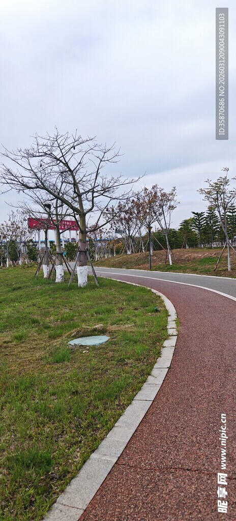 公园中的蜿蜒红色步道