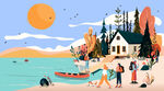海边小镇的惬意生活场景