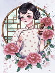 旗袍少女与烂漫繁花