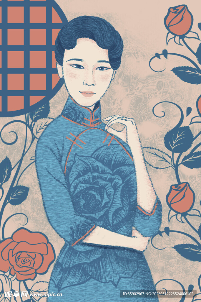 身着旗袍的古典优雅女子