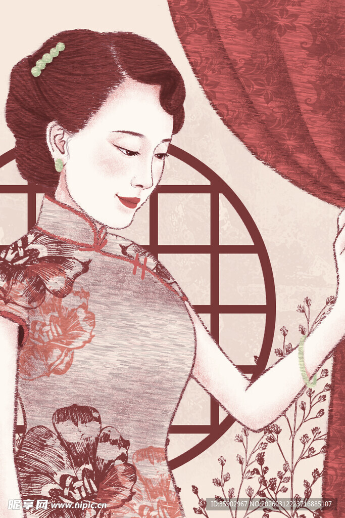 古典旗袍女子优雅姿态