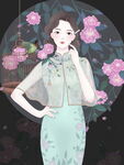 古典旗袍女子与繁花