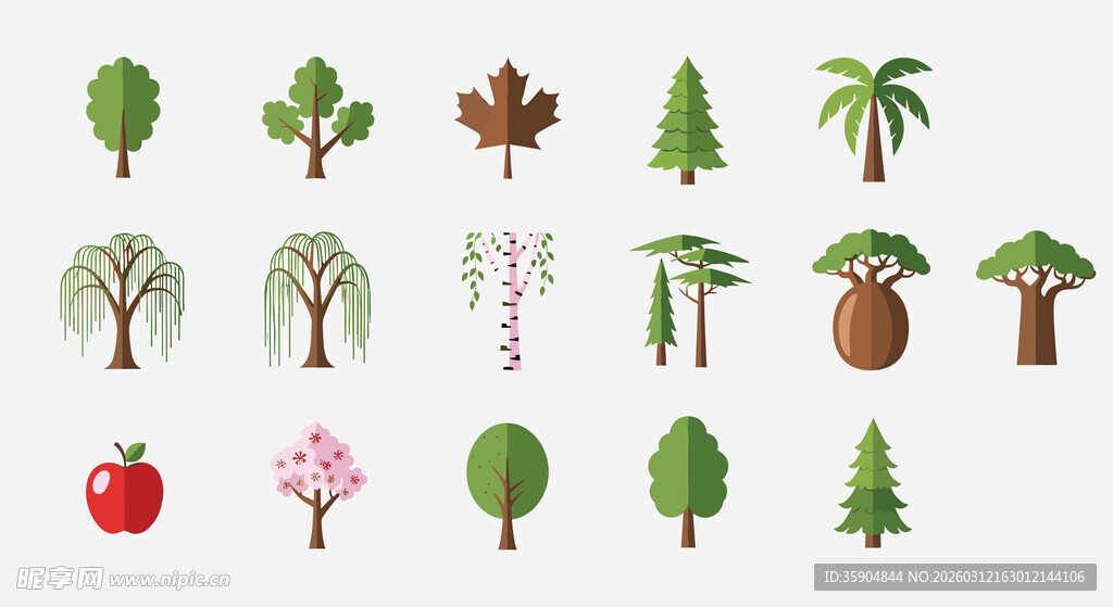 树木与水果插画