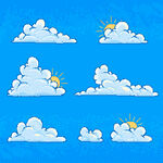 蓝色背景上的云朵与太阳组合