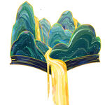 青绿山水间的金黄瀑布