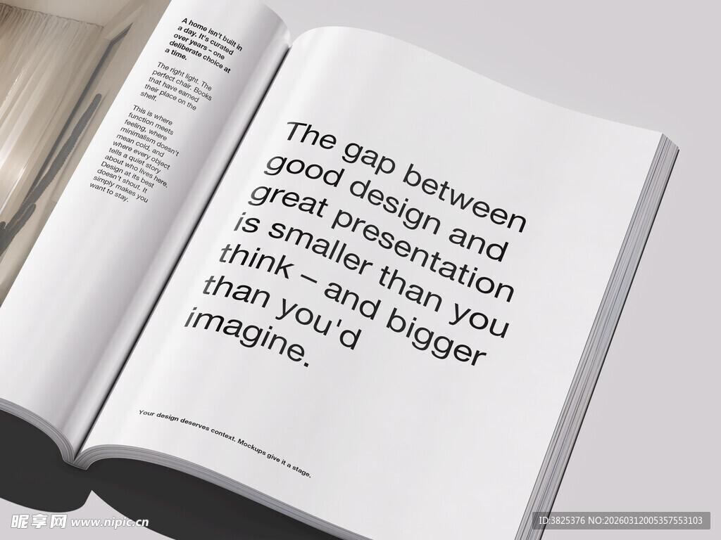 翻开的精装杂志图册展示样机