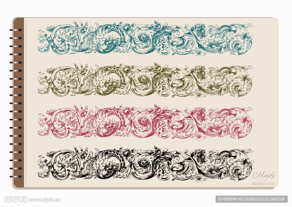 线圈本 多色复古花边