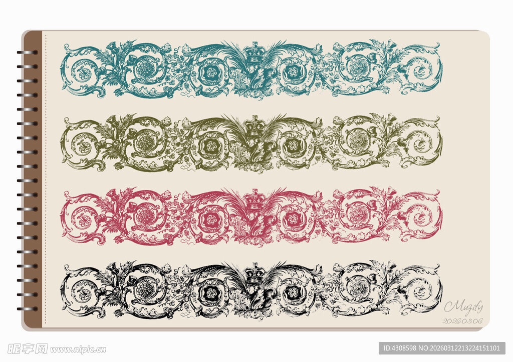 线圈本 多色复古花边