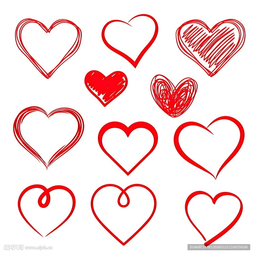 手绘红色爱心图案集合