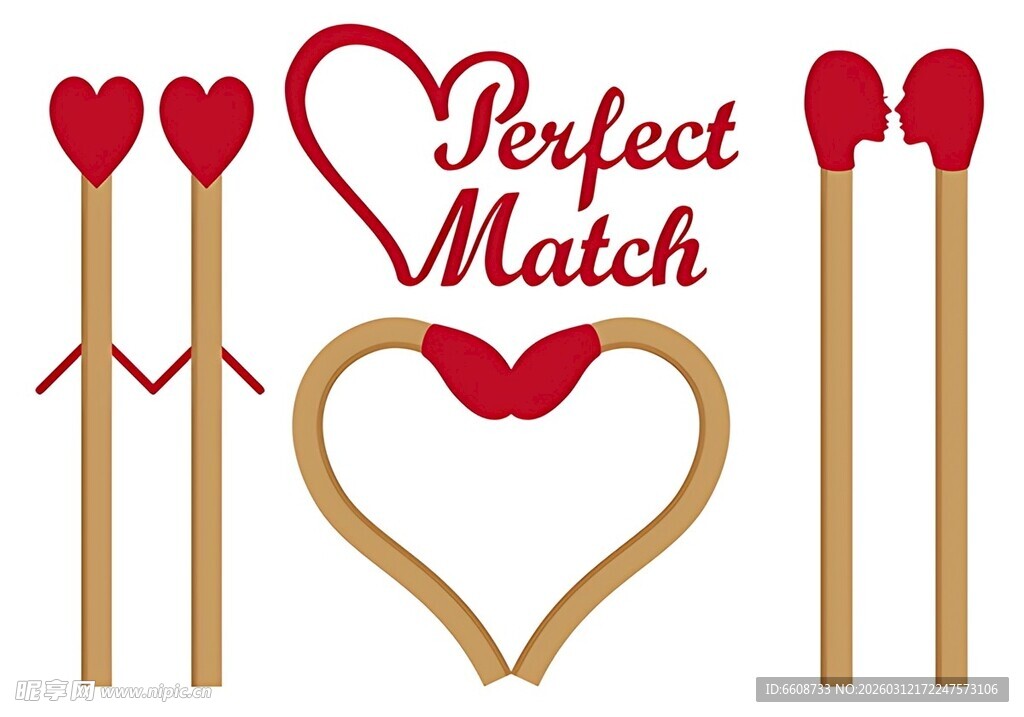 完美配对的爱心火柴