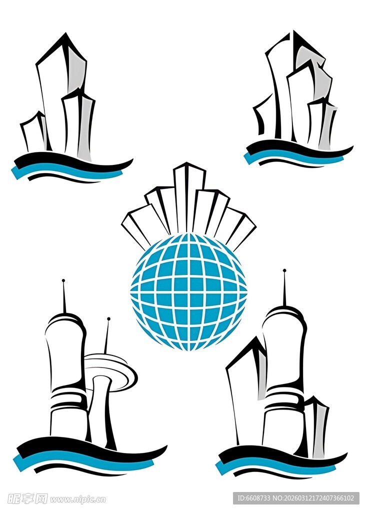 全球建筑与海洋元素图标