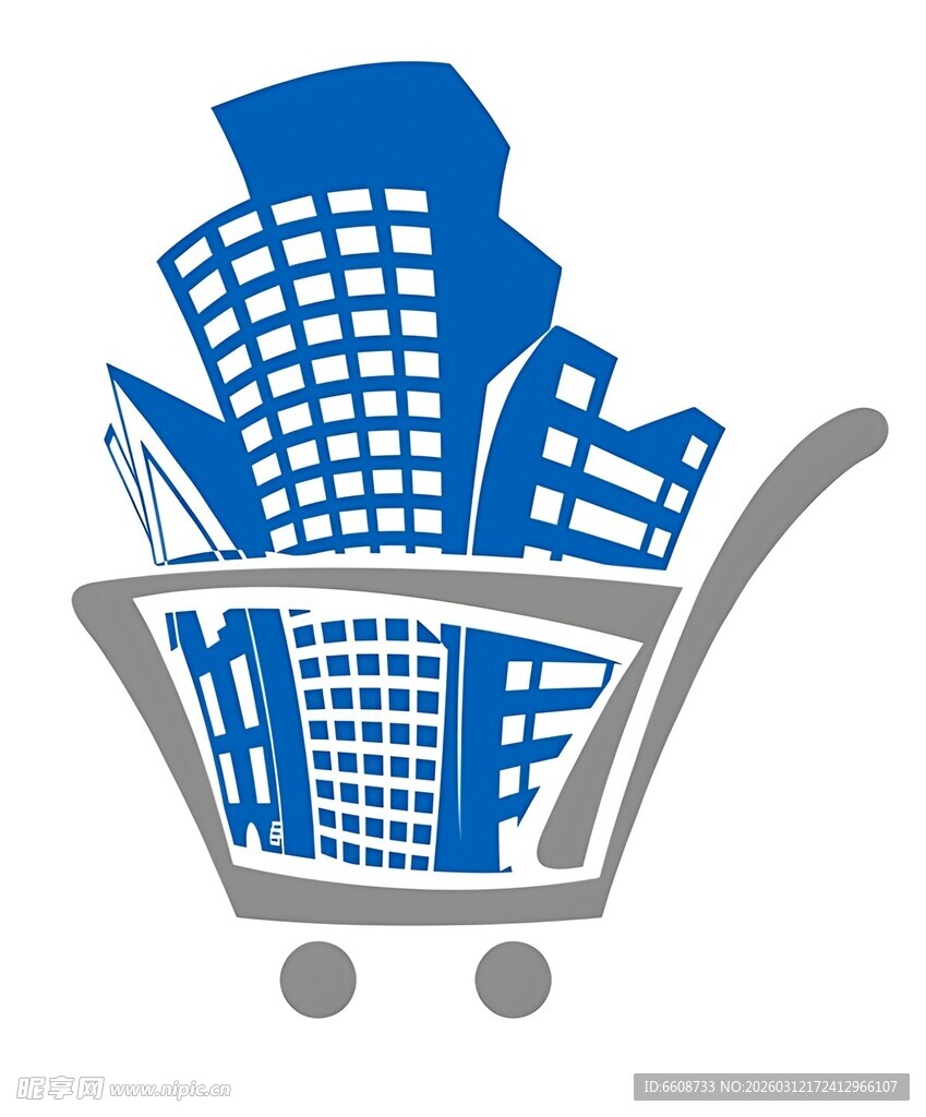 购物车中的城市建筑
