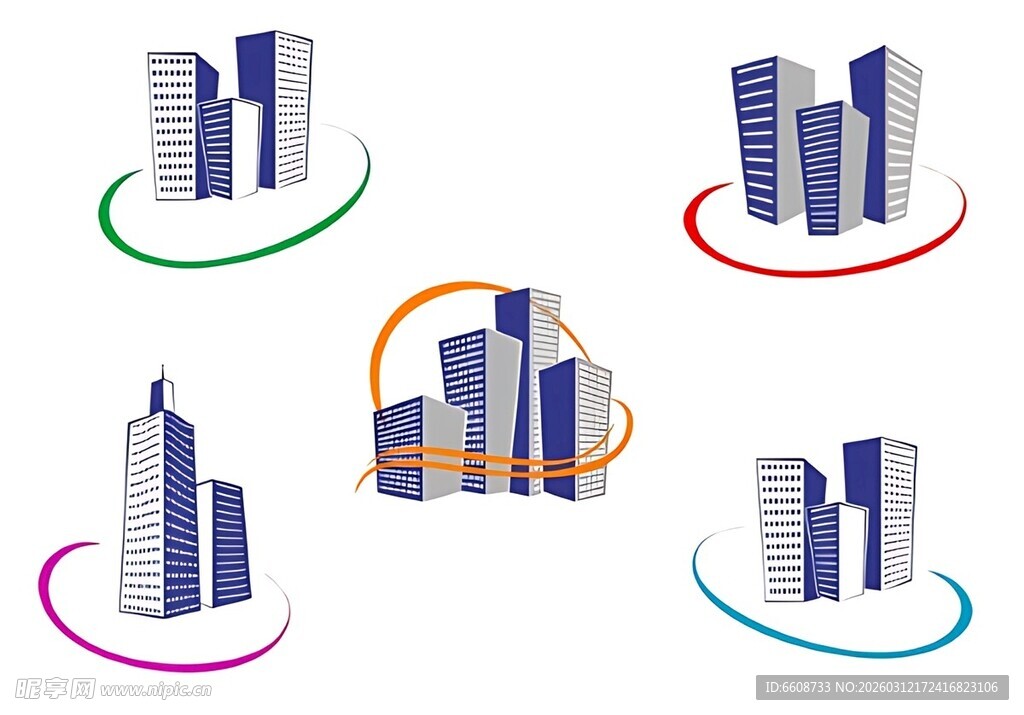 多彩城市建筑图标集合