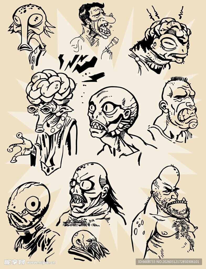 手绘奇幻怪物头像集合