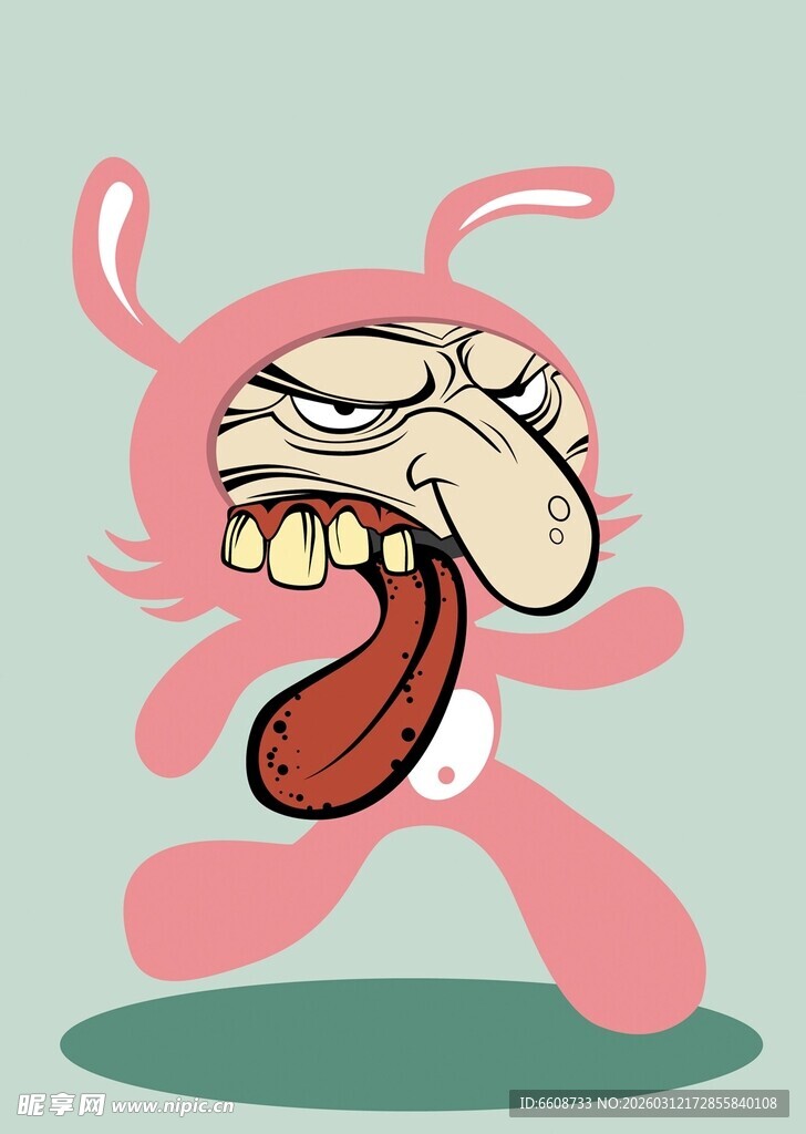 搞怪粉色兔子卡通形象