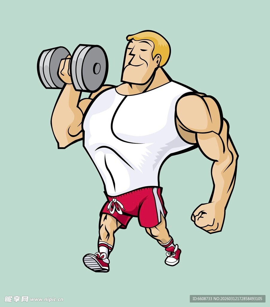 强壮男子举哑铃健身