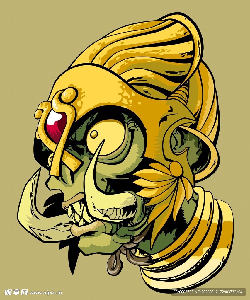 金色骷髅头盔插画
