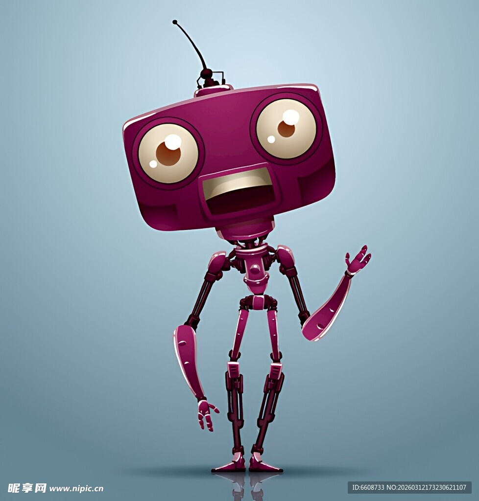 紫色卡通机器人挥手示意