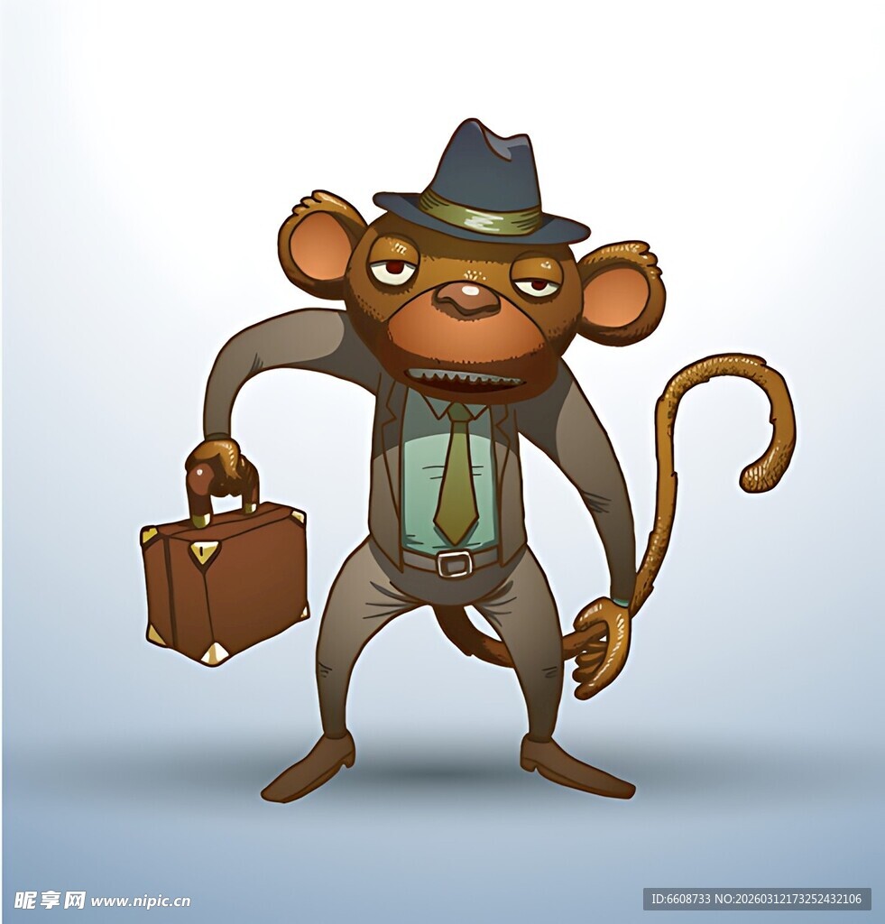 戴帽提箱的时髦猴子