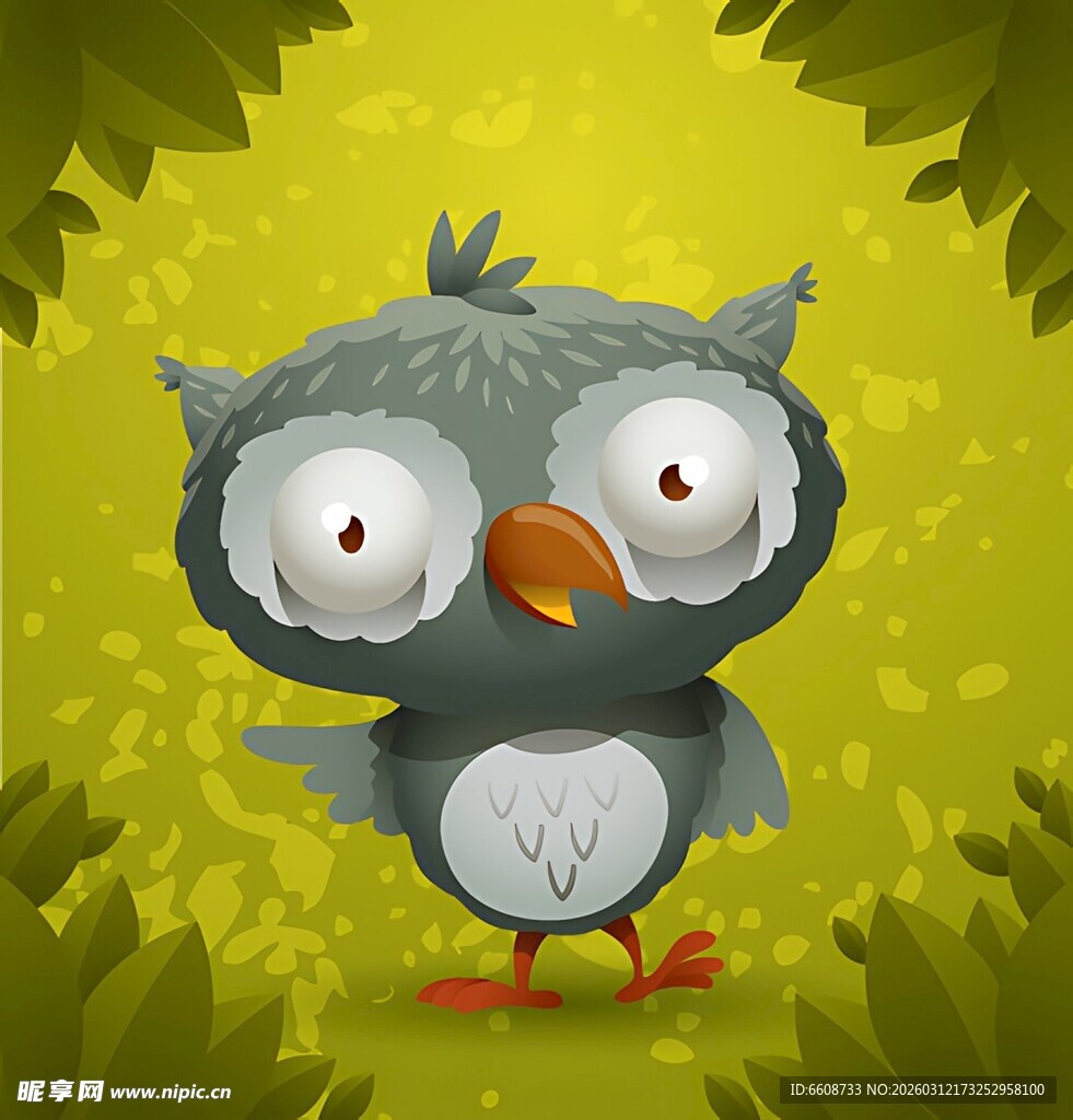 可爱猫头鹰置身绿意中