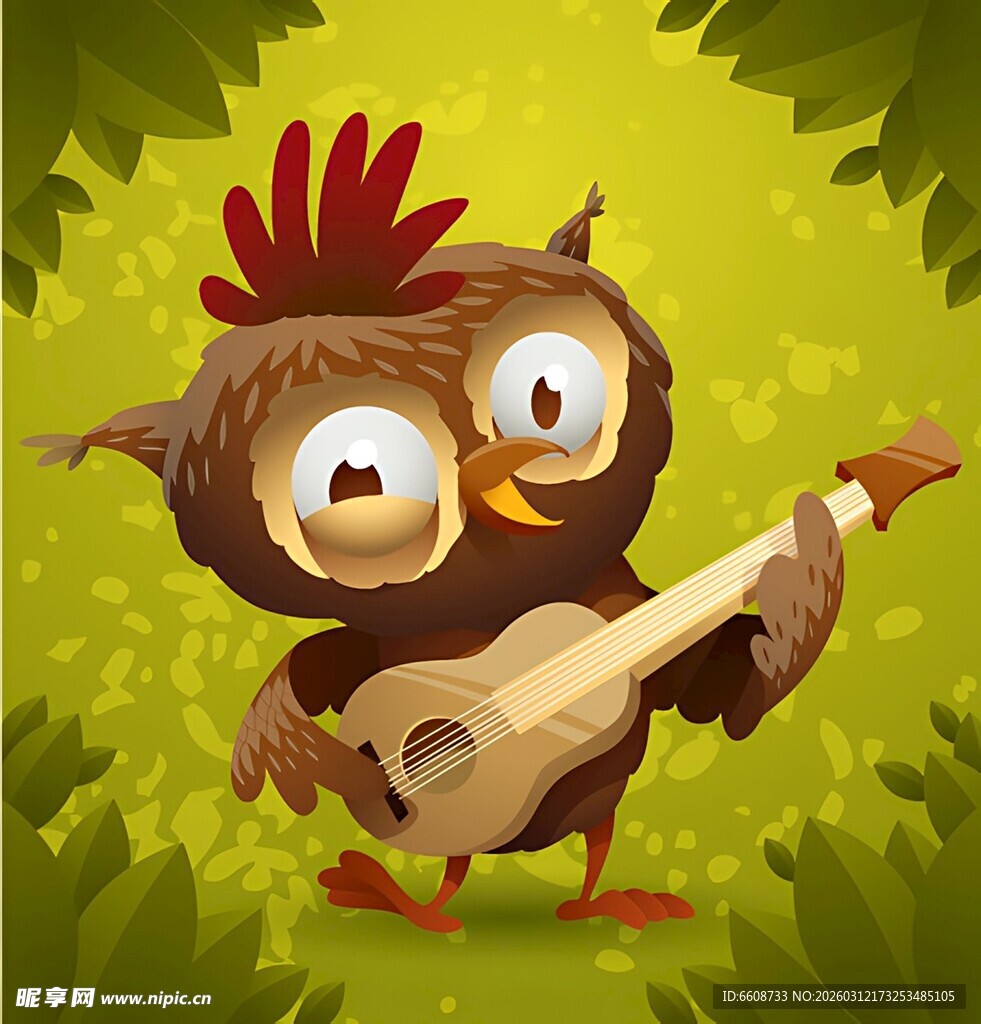 弹吉他的萌趣卡通猫头鹰