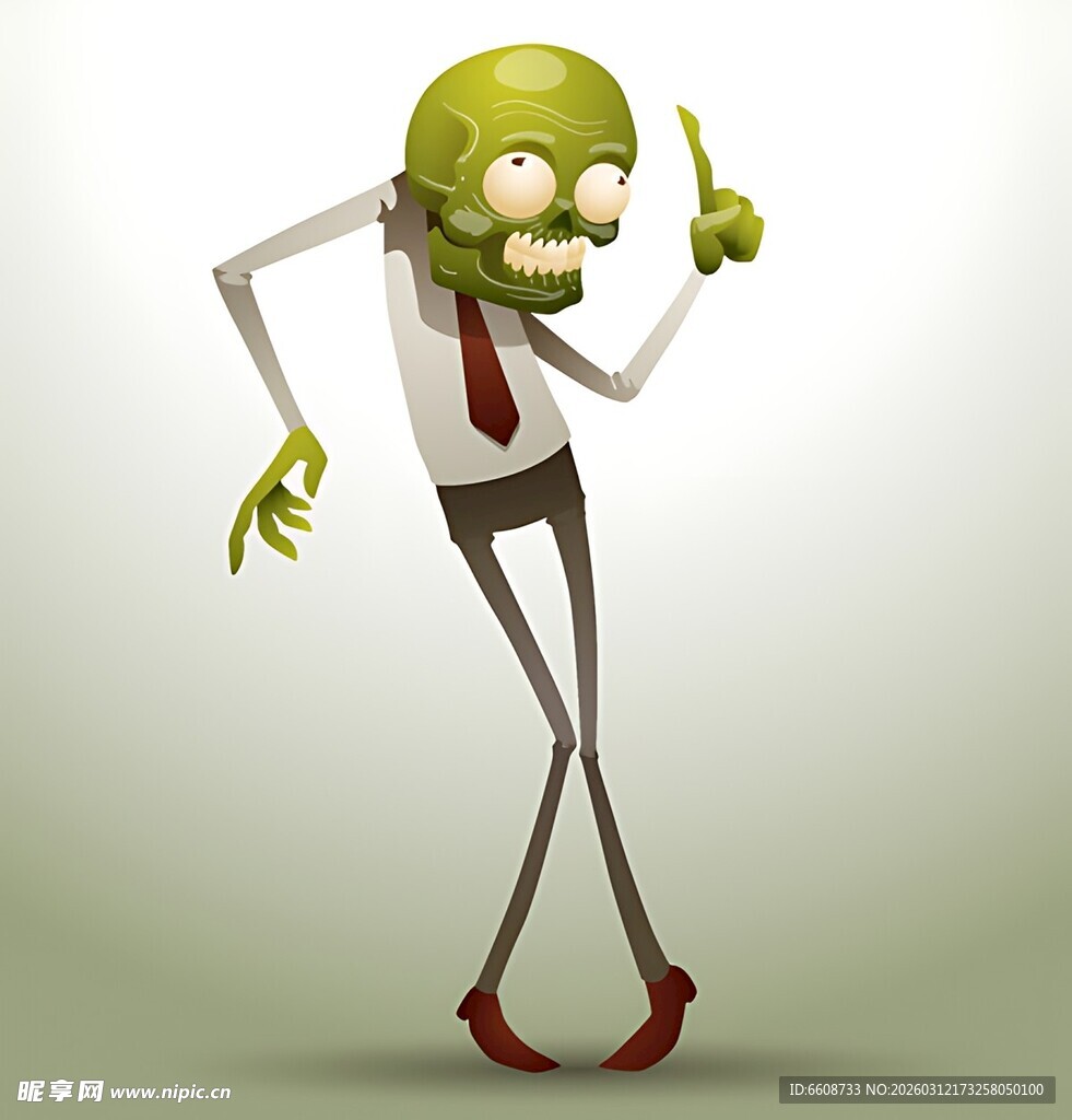 绿色僵尸卡通人物俏皮指天