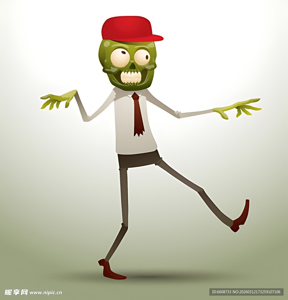 戴红帽的搞怪绿脸上班族