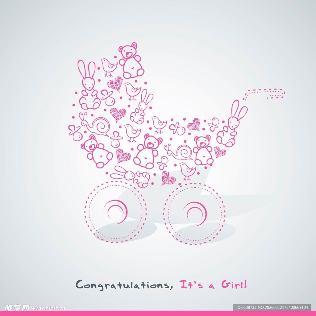 粉色花卉婴儿车图案