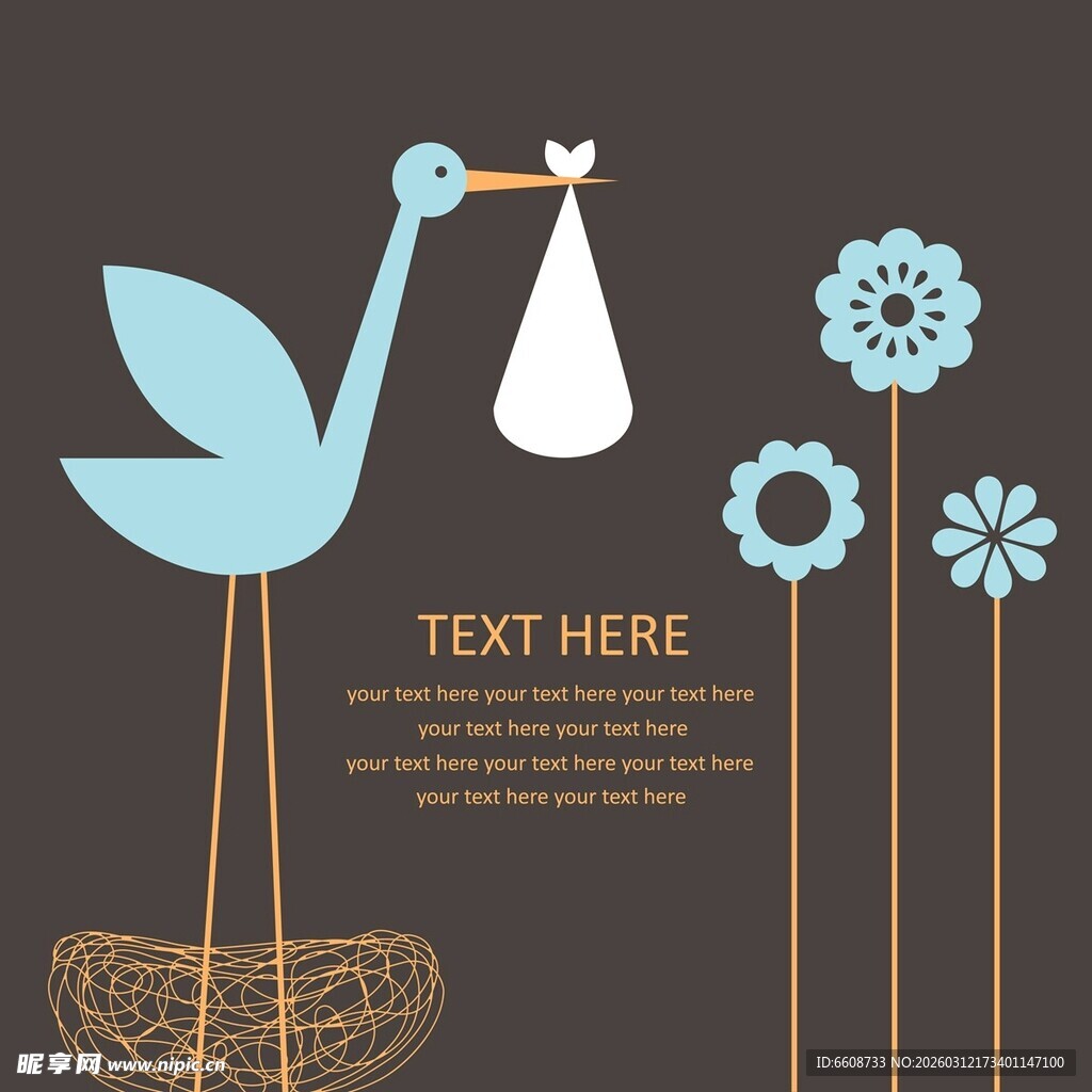 蓝鹳送婴插画温馨可爱