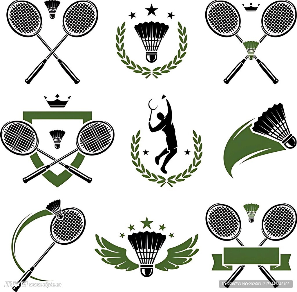 羽毛球运动图标集合