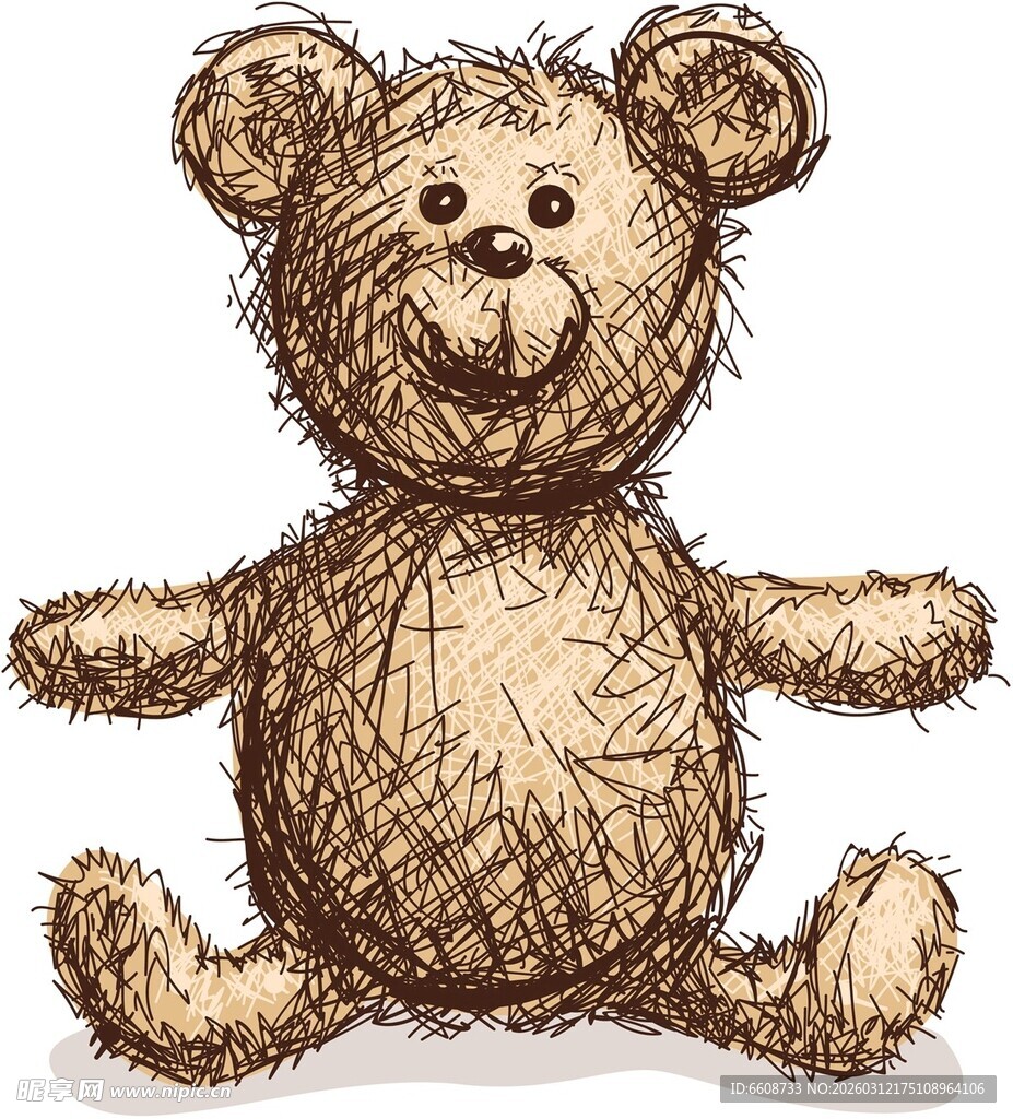 可爱毛绒小熊坐姿插画