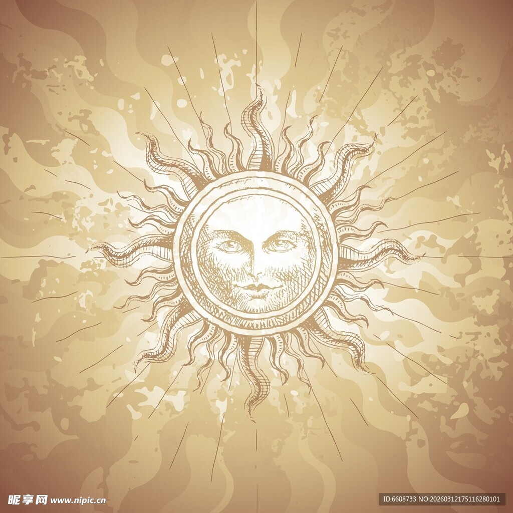 手绘神秘太阳图腾图案