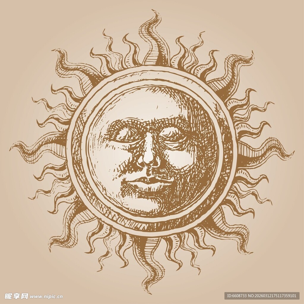 复古风格太阳脸图案设计
