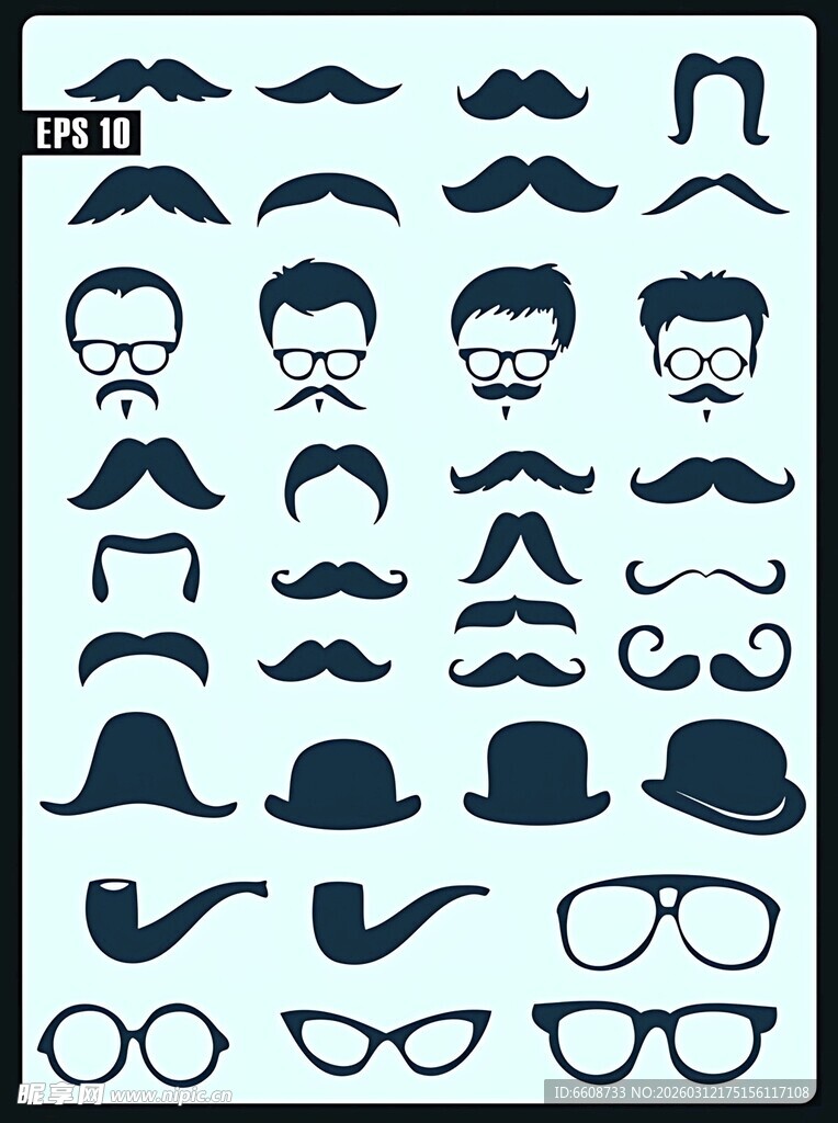 男士胡须眼镜帽子矢量素材