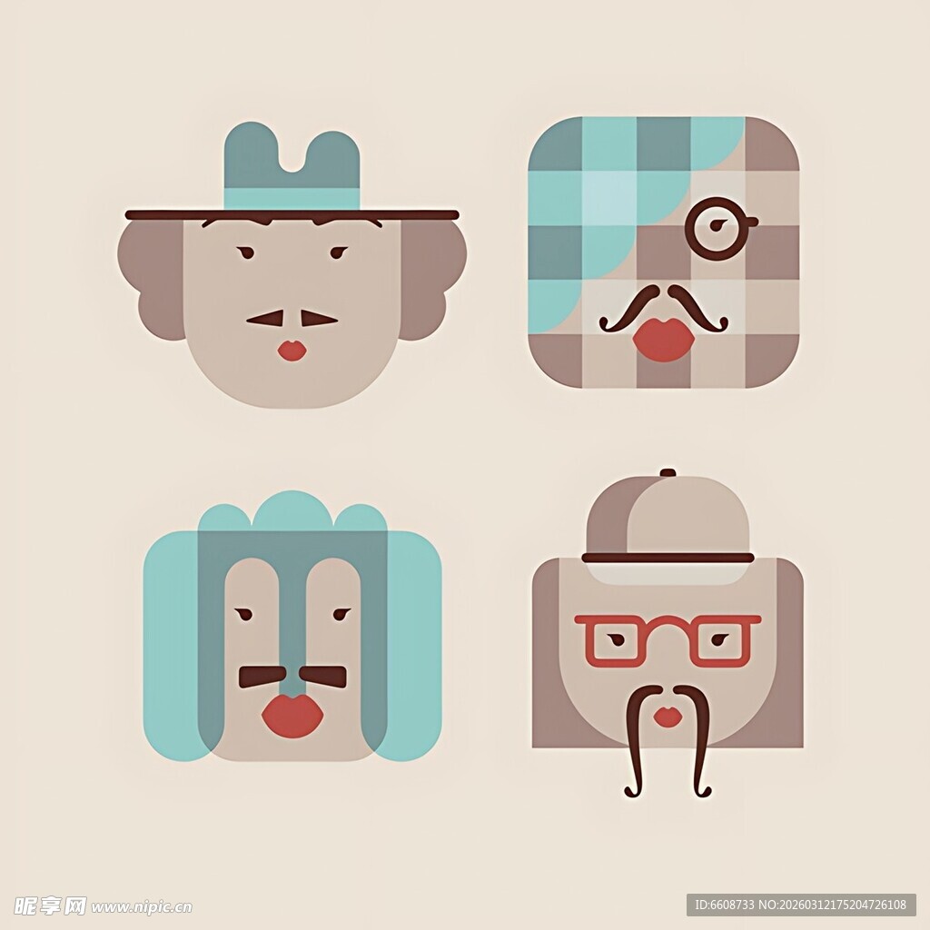 卡通风格人物头像集合