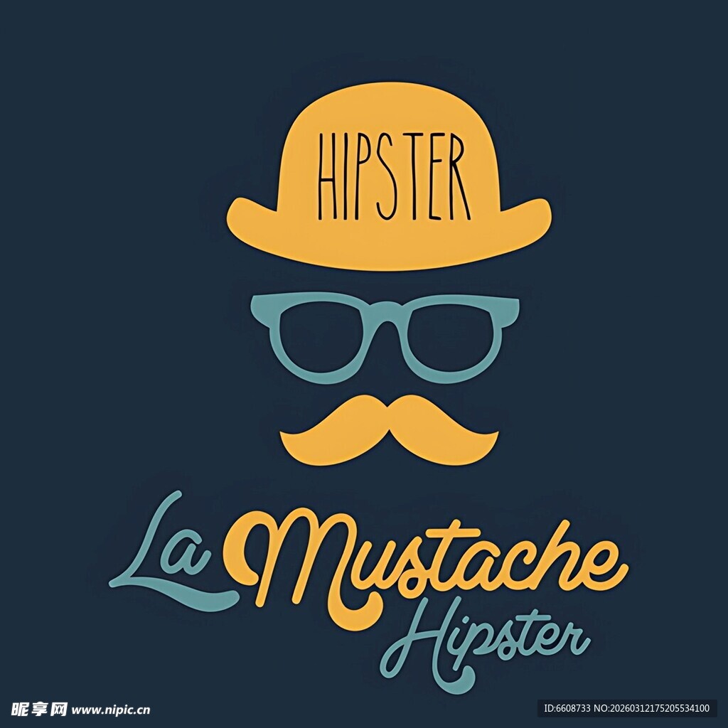 复古风格小胡子与帽子图案