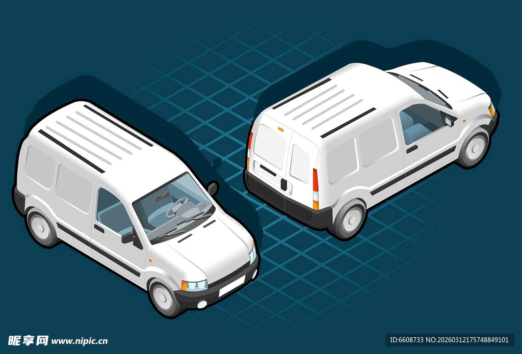 两辆白色厢式货车俯视图