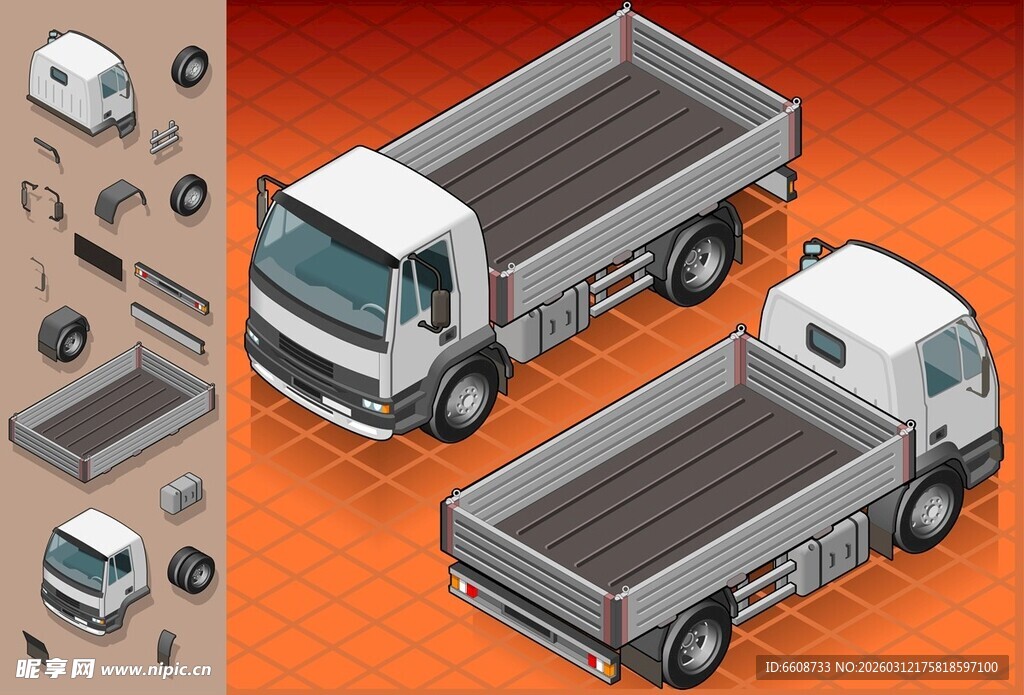 两款平板卡车3D模型展示