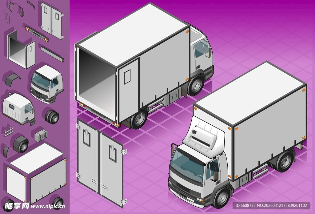 卡通风格货运车辆组合图