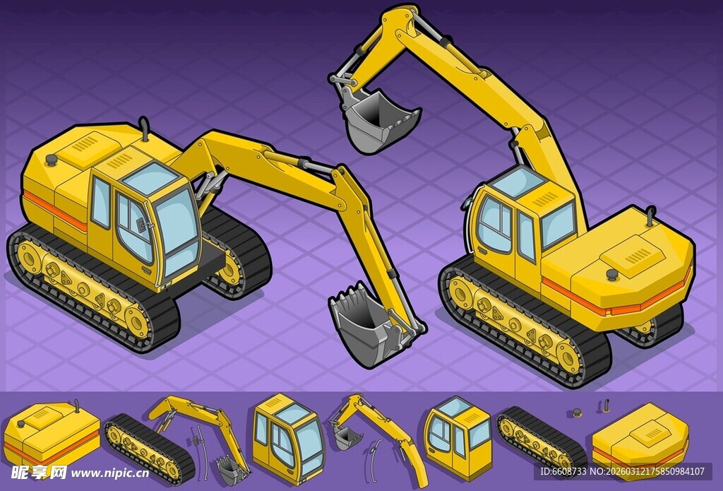 卡通挖掘机展示图