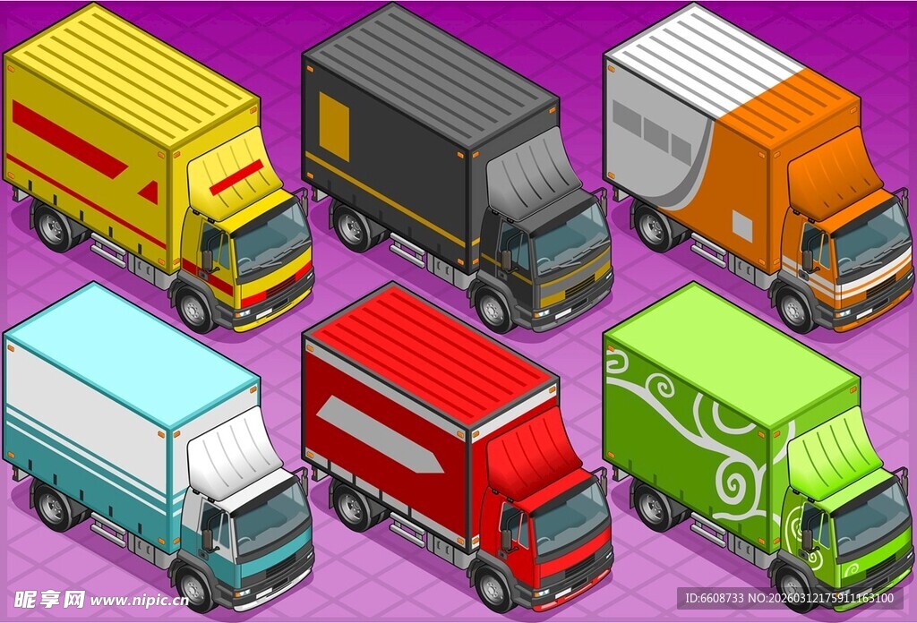 多彩卡通风格货运卡车集合