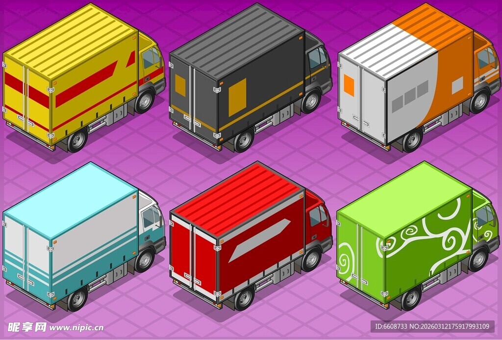 多彩卡通风格货运卡车集合