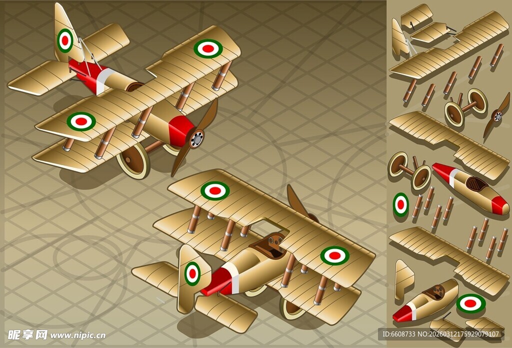 复古风格木质飞机模型展示