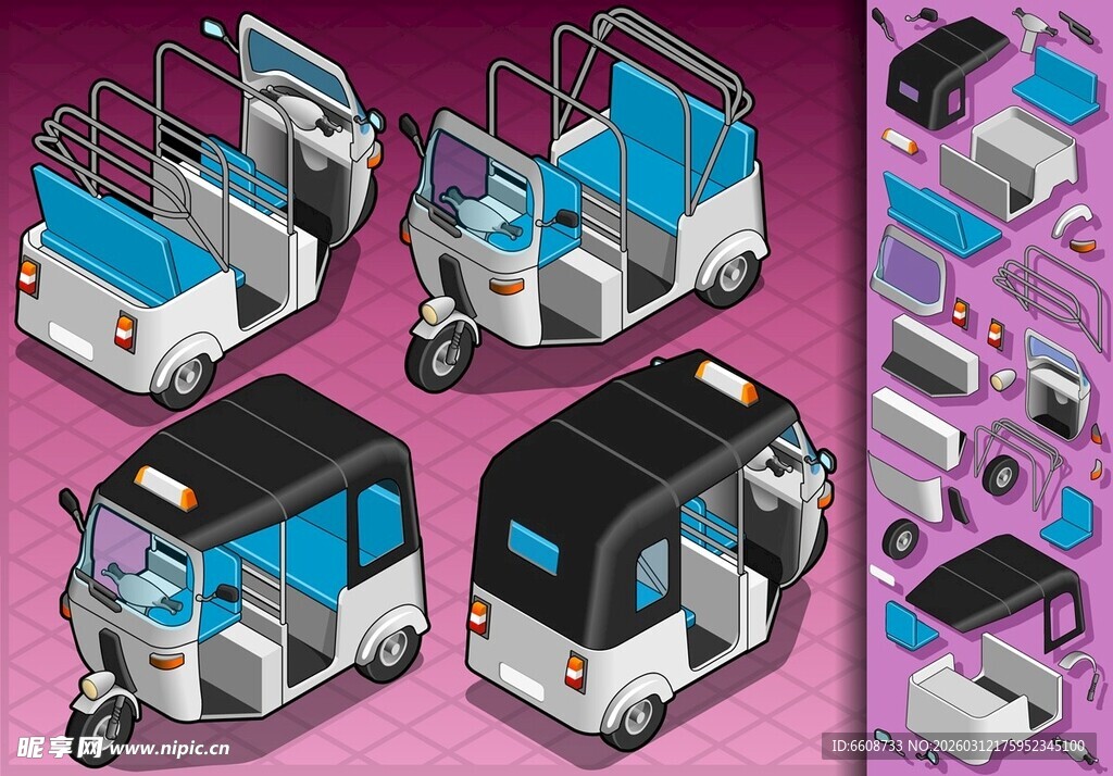 电动三轮车多角度展示图