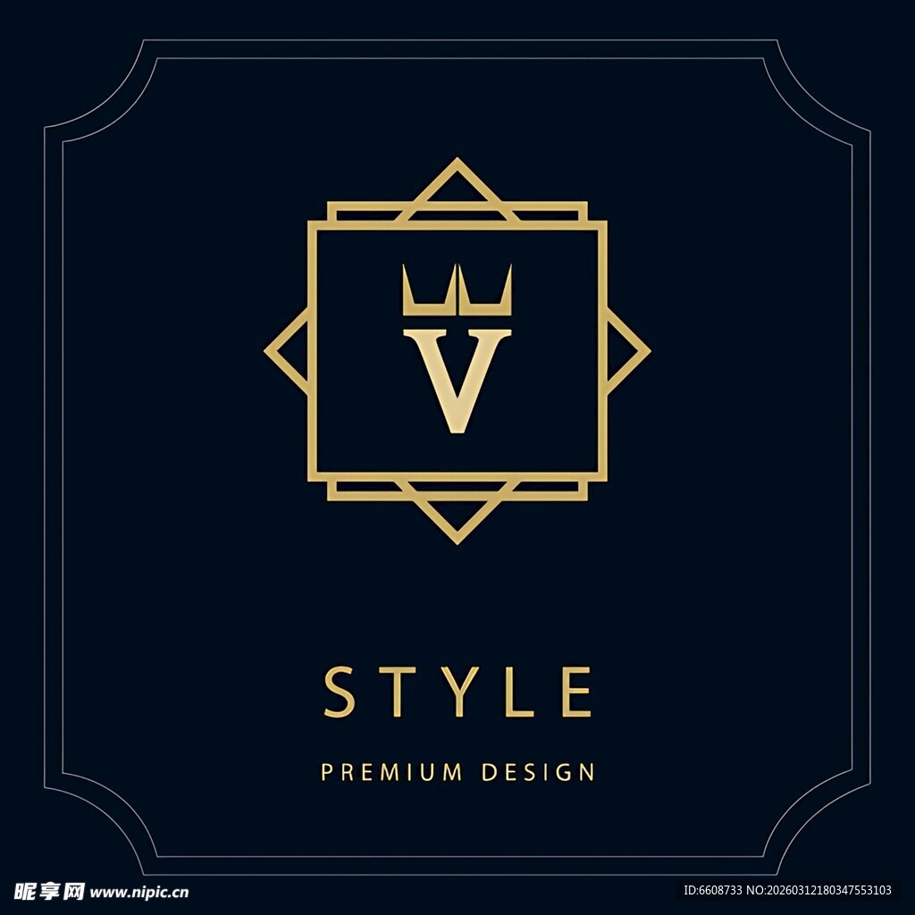 高端时尚V字皇冠标志设计